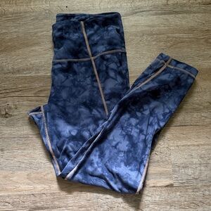 Athleta Navy Tie-Dye Leggings with Contrast Stitching